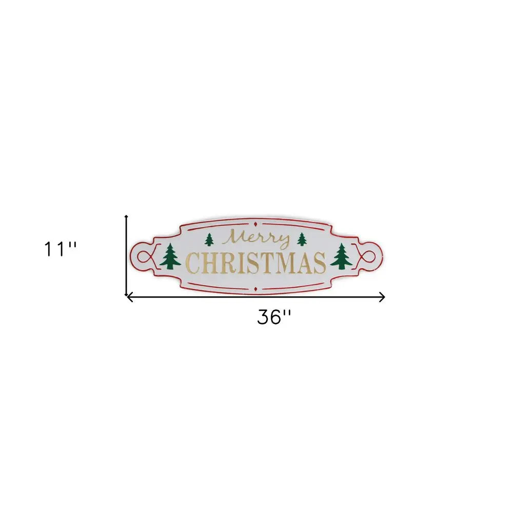 11" X 36" White Green and Red Merry Christmas Metal Wall Decor HomeRoots
