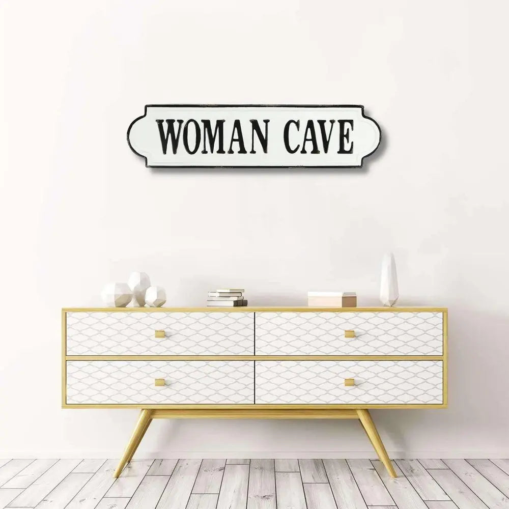 8" X 32" White and Black Woman Cave Metal Wall Decor HomeRoots