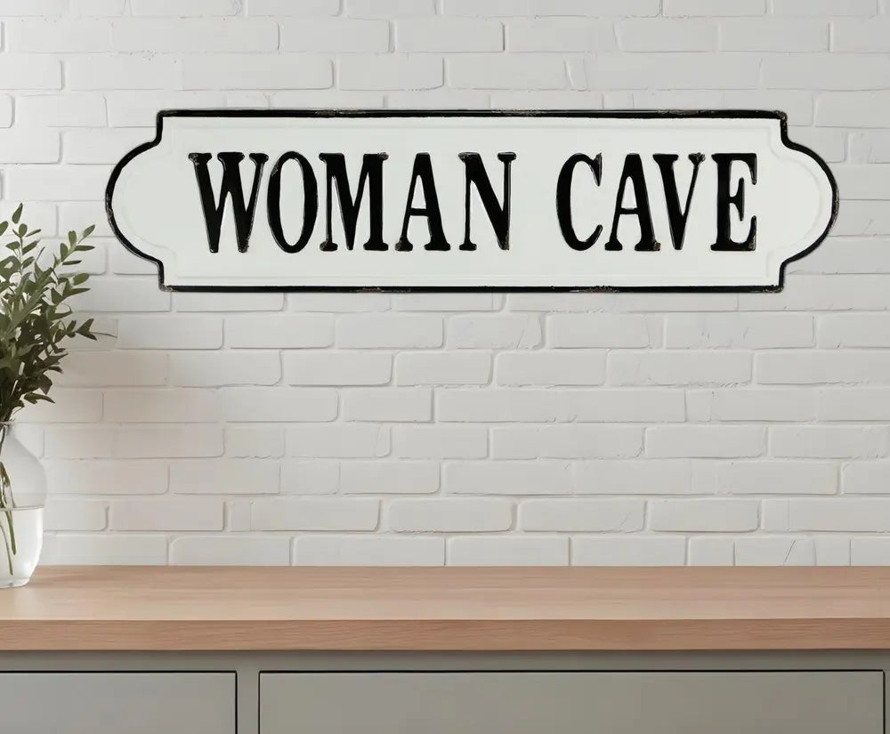 8" X 32" White and Black Woman Cave Metal Wall Decor HomeRoots
