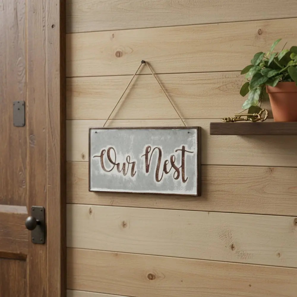 6" X 12" Gray and Brown Our Nest Galvanized Metal Wall Decor HomeRoots
