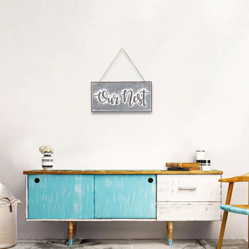 6" X 12" Gray and Brown Our Nest Galvanized Metal Wall Decor HomeRoots