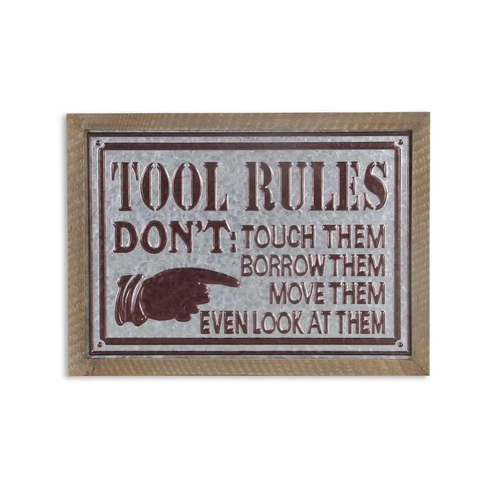 15" X 20" Brown And Gray Tool Rules Wood And Galvanized Metal Wall Decor HomeRoots