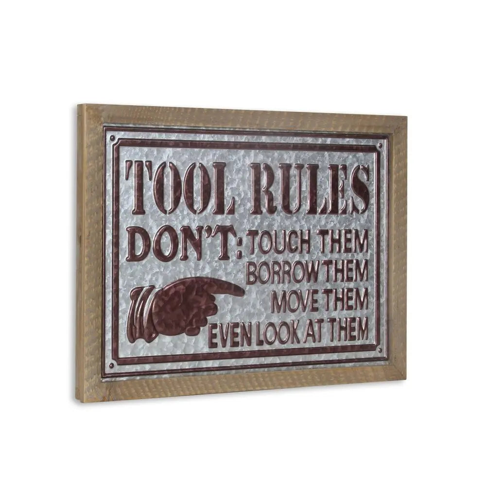 15" X 20" Brown And Gray Tool Rules Wood And Galvanized Metal Wall Decor HomeRoots