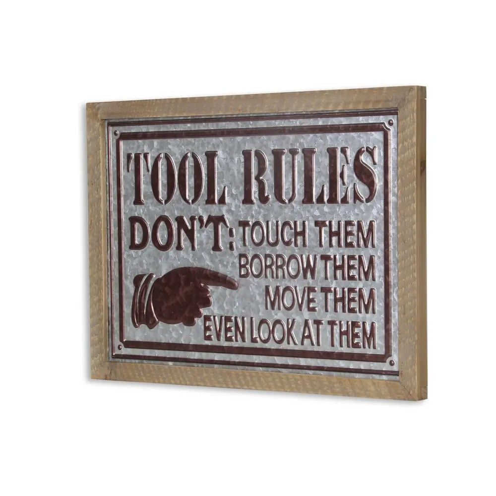 15" X 20" Brown And Gray Tool Rules Wood And Galvanized Metal Wall Decor HomeRoots