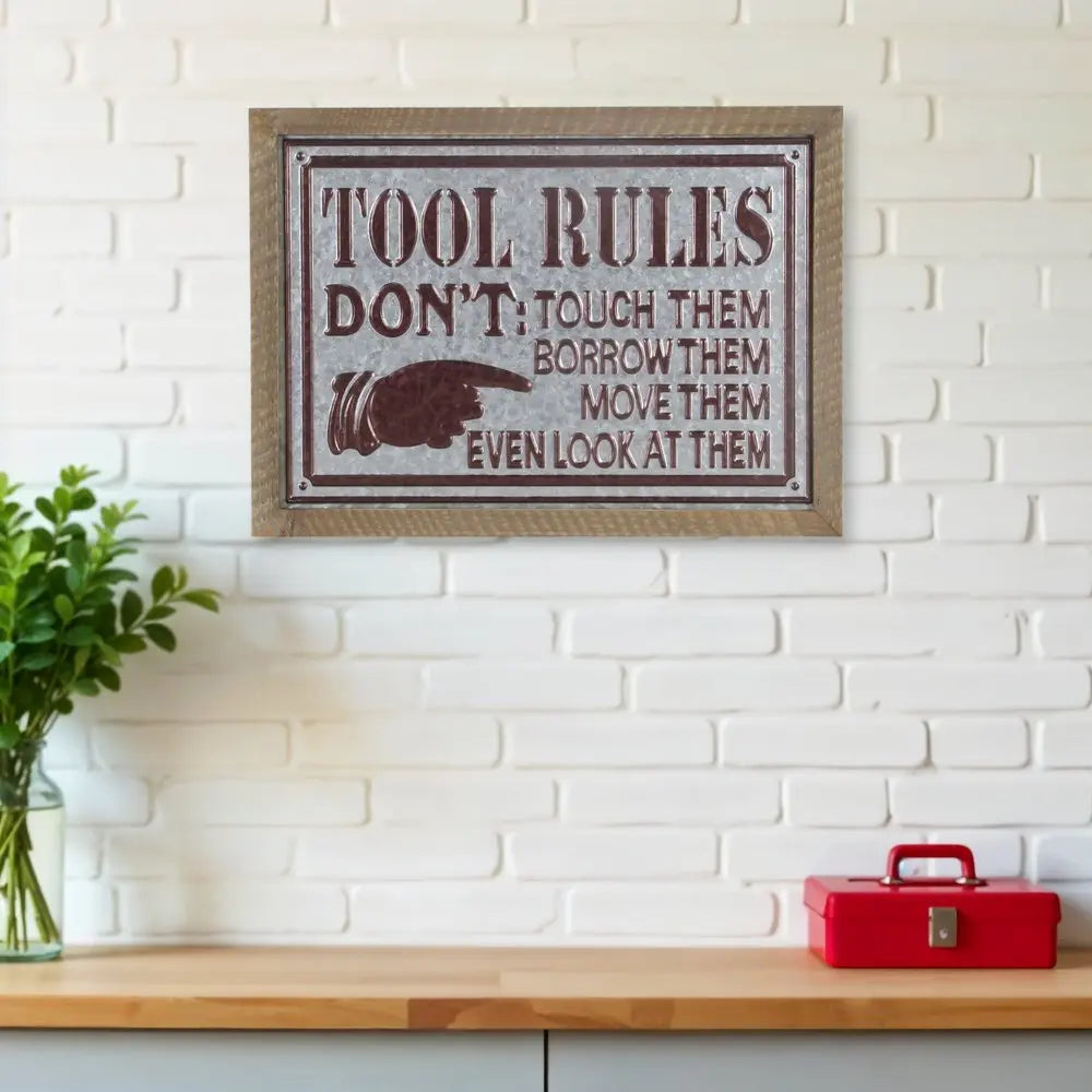 15" X 20" Brown And Gray Tool Rules Wood And Galvanized Metal Wall Decor HomeRoots
