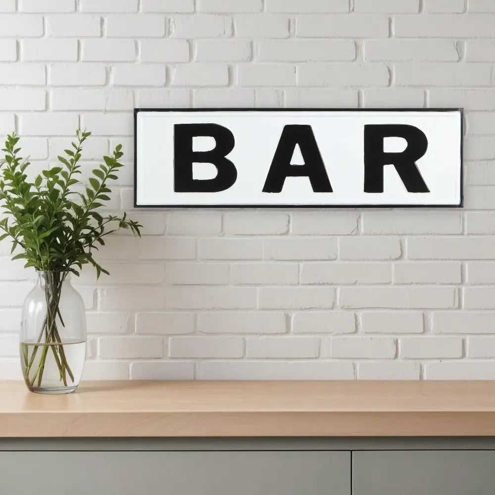 8" X 25" White and Black Handcrafted Bar Metal Wall Decor HomeRoots