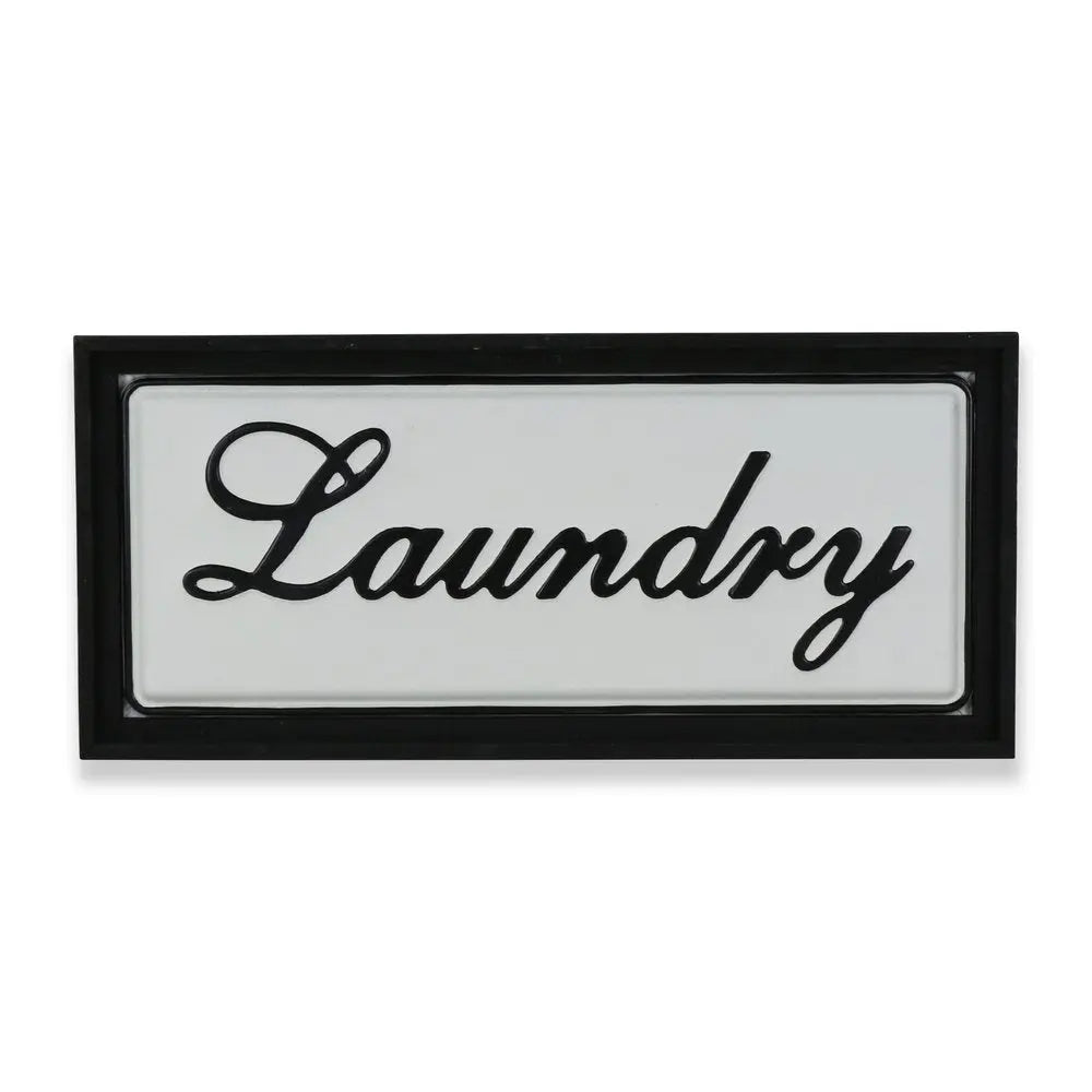 11" X 24" Black and White Handcrafted Laundry Metal Wall Decor HomeRoots