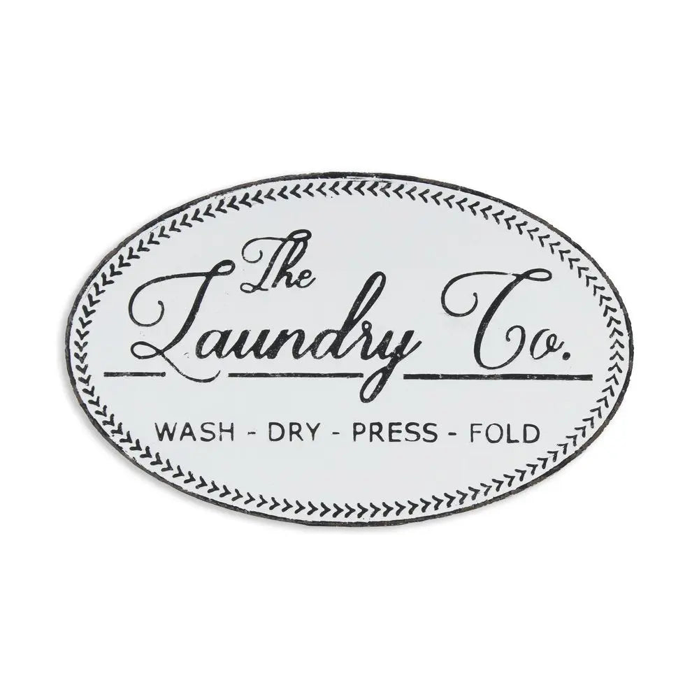 14" X 22" White And Dark Gray The Laundry Co Metal Oval Wall Decor HomeRoots