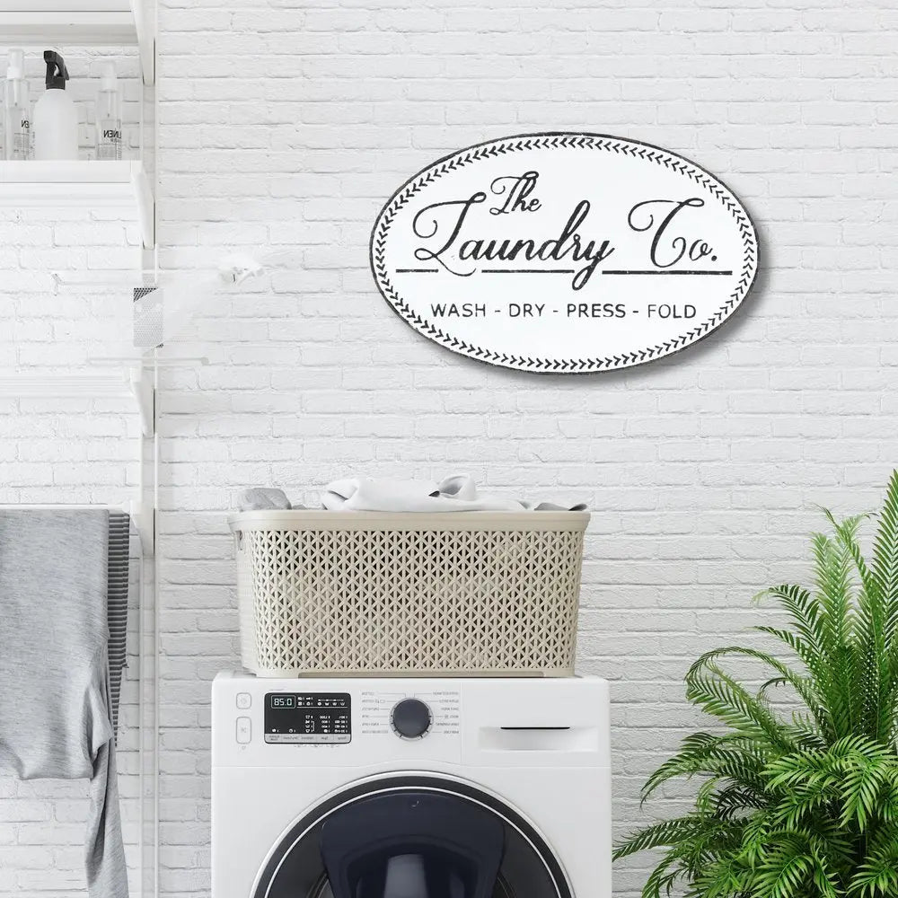 14" X 22" White And Dark Gray The Laundry Co Metal Oval Wall Decor HomeRoots