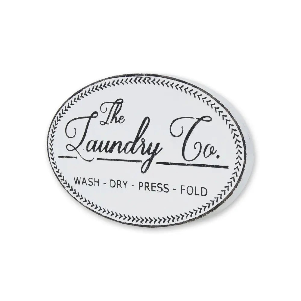 14" X 22" White And Dark Gray The Laundry Co Metal Oval Wall Decor HomeRoots