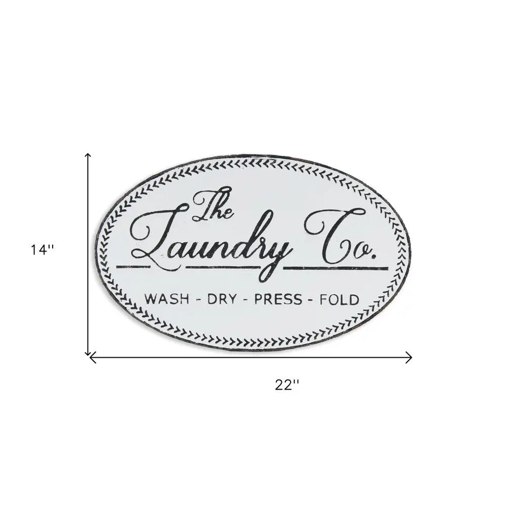 14" X 22" White And Dark Gray The Laundry Co Metal Oval Wall Decor HomeRoots