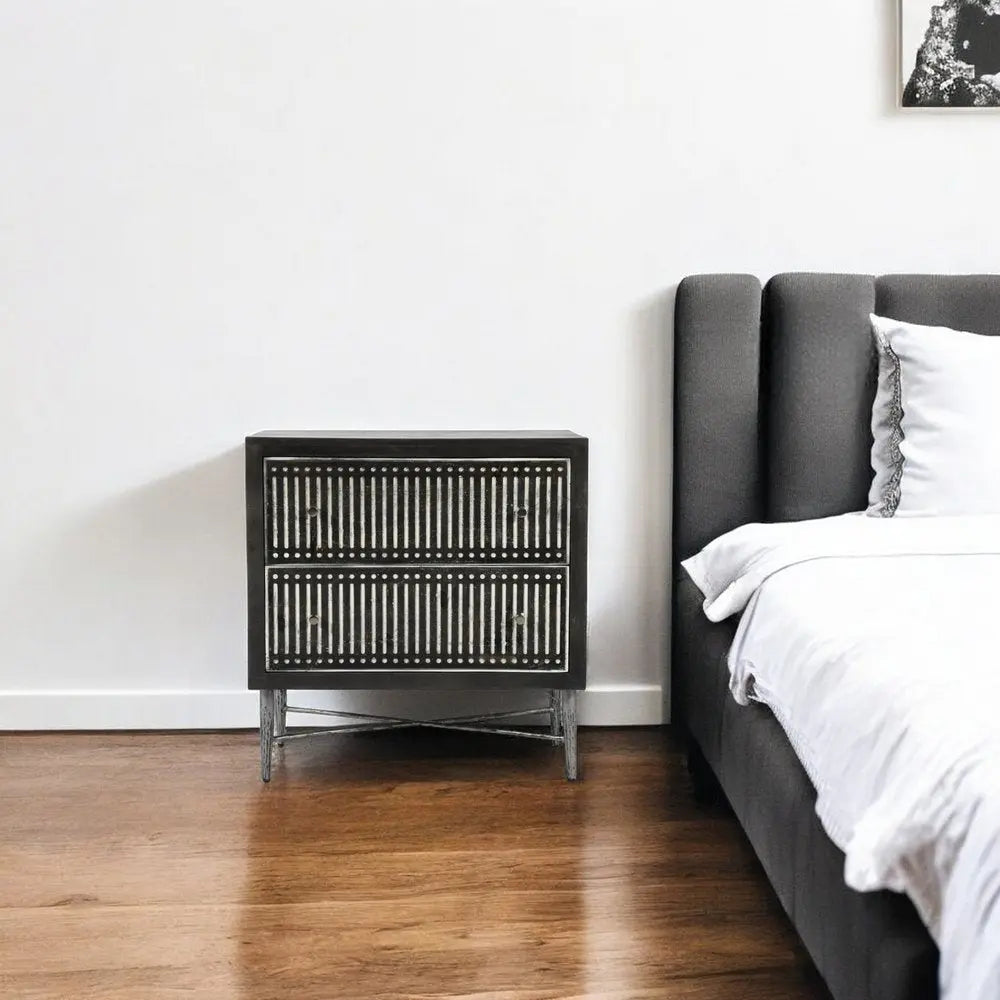 28" Dark Brown Solid Wood Two Drawer Nightstand HomeRoots