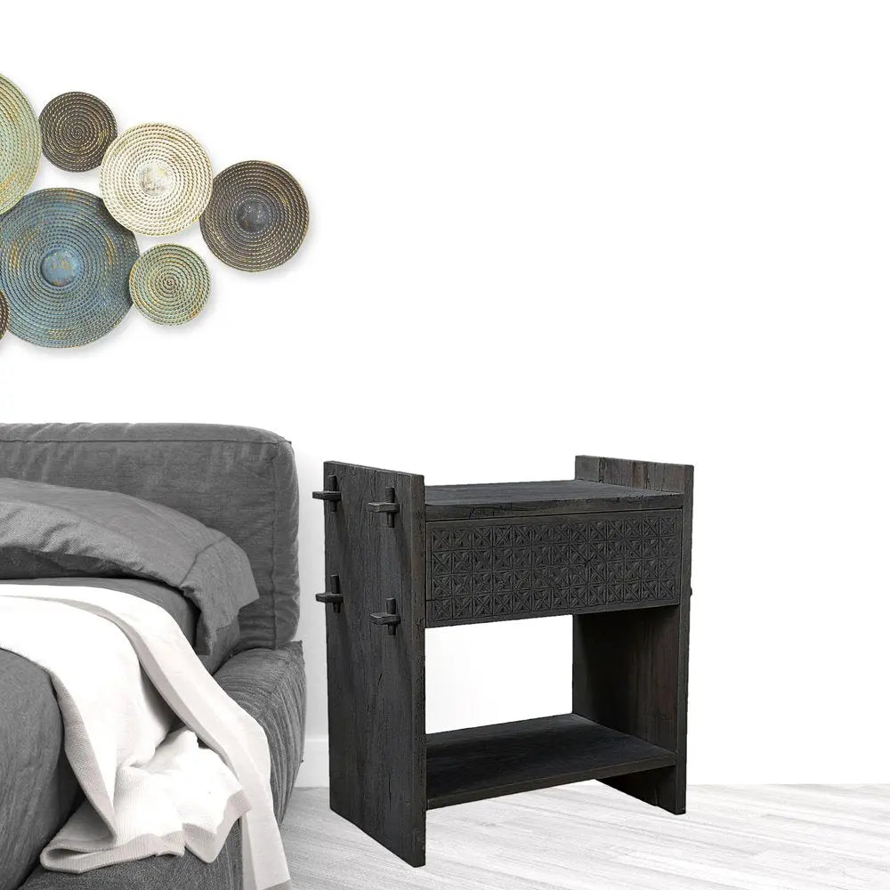 26" Dark Gray One Drawer Nightstand HomeRoots