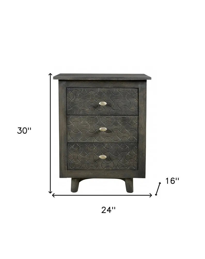 30" Gray Three Drawer Nightstand HomeRoots