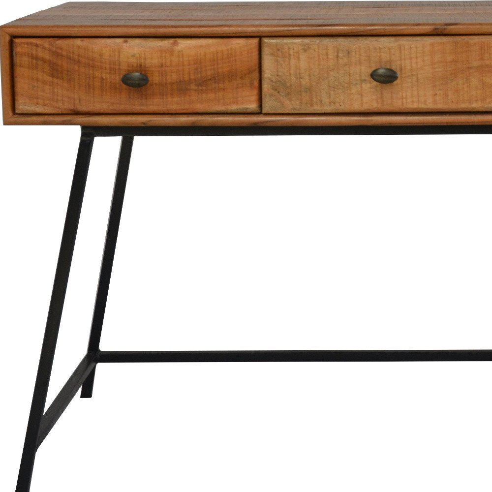 47" Natural and Black Solid Wood Writing Desk With Three Drawers - NOVA HOME FURNITURE