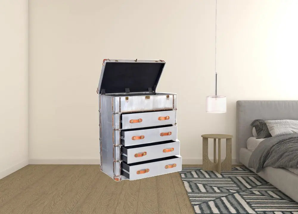 42" Silver Aluminum Four Drawer Dresser HomeRoots