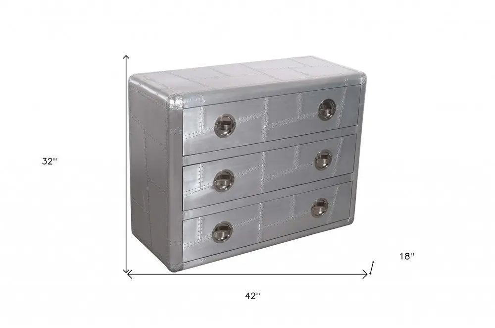 42" Silver Aluminum Three Drawer Dresser HomeRoots