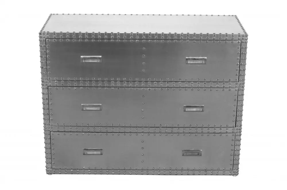 42" Silver Aluminum Three Drawer Dresser HomeRoots