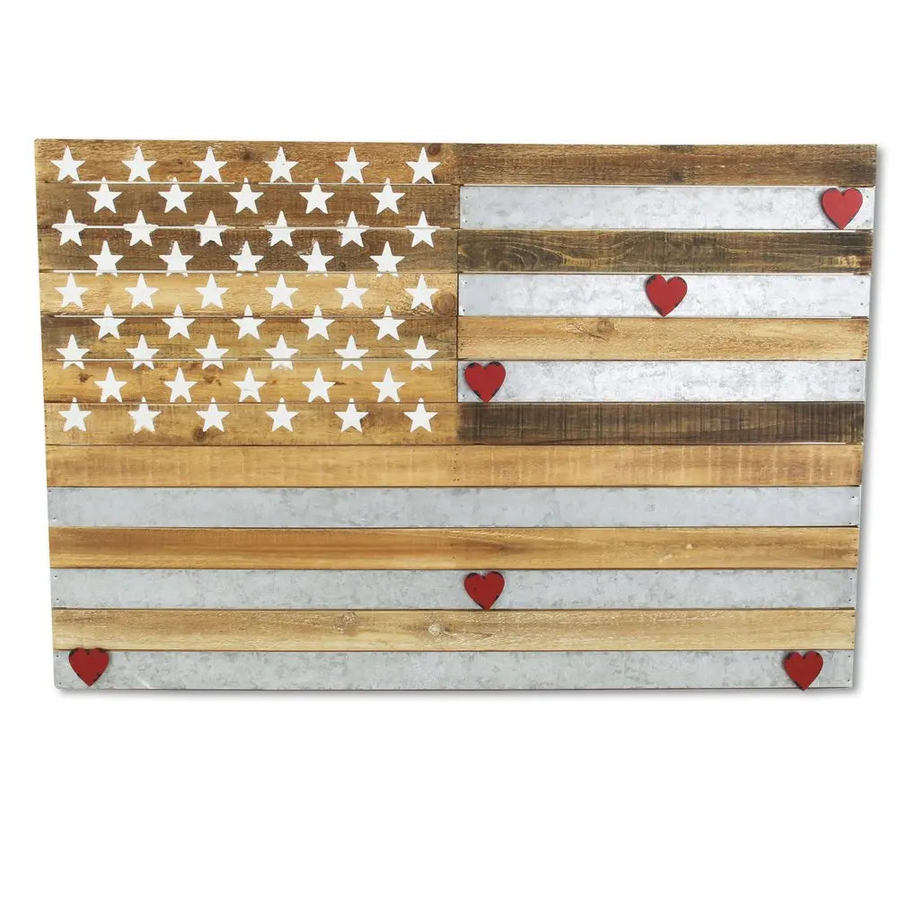 24" X 36" Brown and Gray Stars And Stripes Wood and Metal Hanging Dimensional Sculpture HomeRoots
