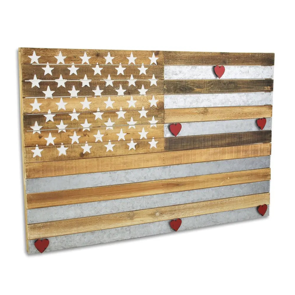 24" X 36" Brown and Gray Stars And Stripes Wood and Metal Hanging Dimensional Sculpture HomeRoots