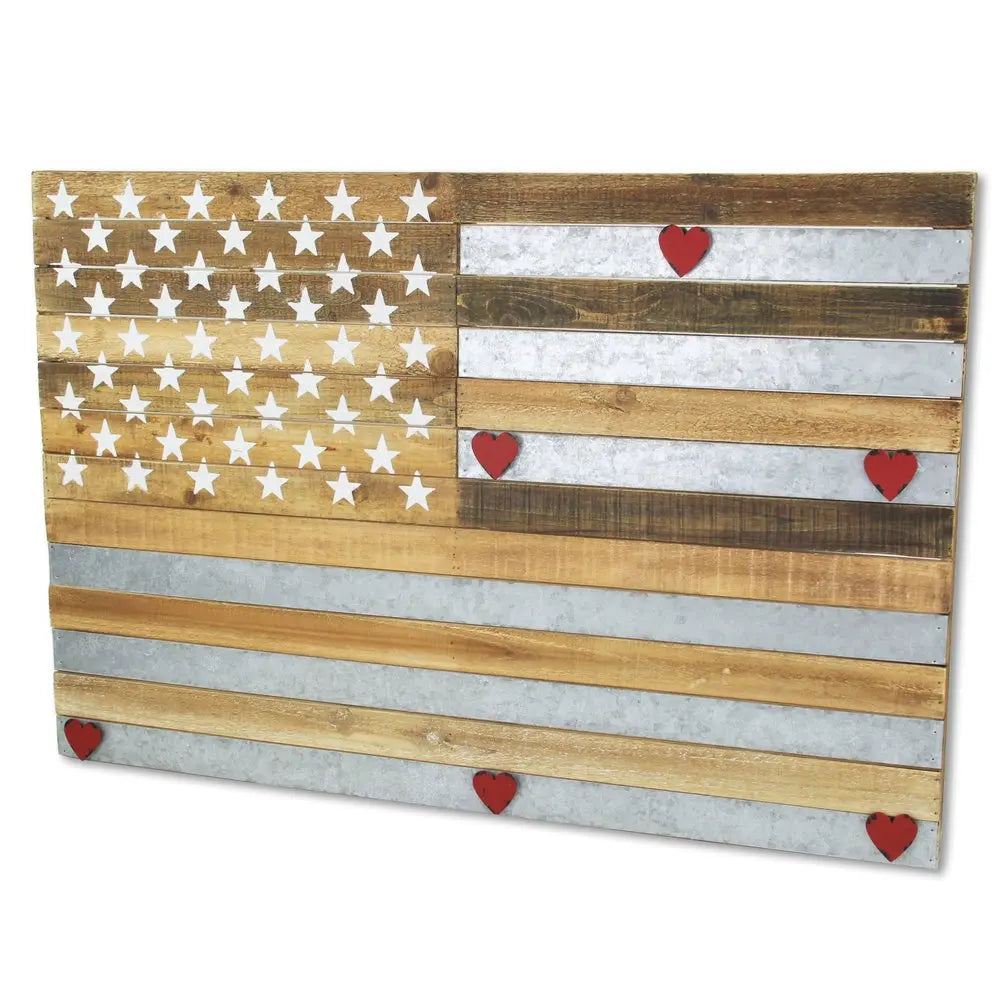 24" X 36" Brown and Gray Stars And Stripes Wood and Metal Hanging Dimensional Sculpture HomeRoots