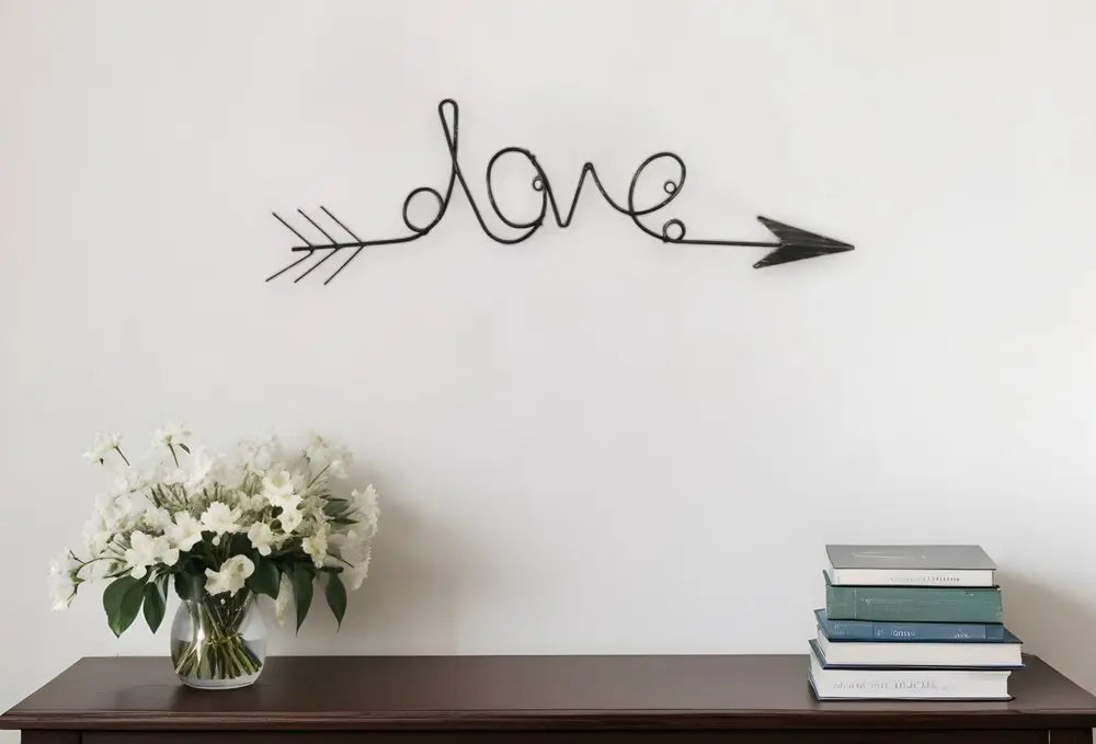 8" X 25" Dark Gray Handcrafted Love Arrow Metal Wall Decor HomeRoots