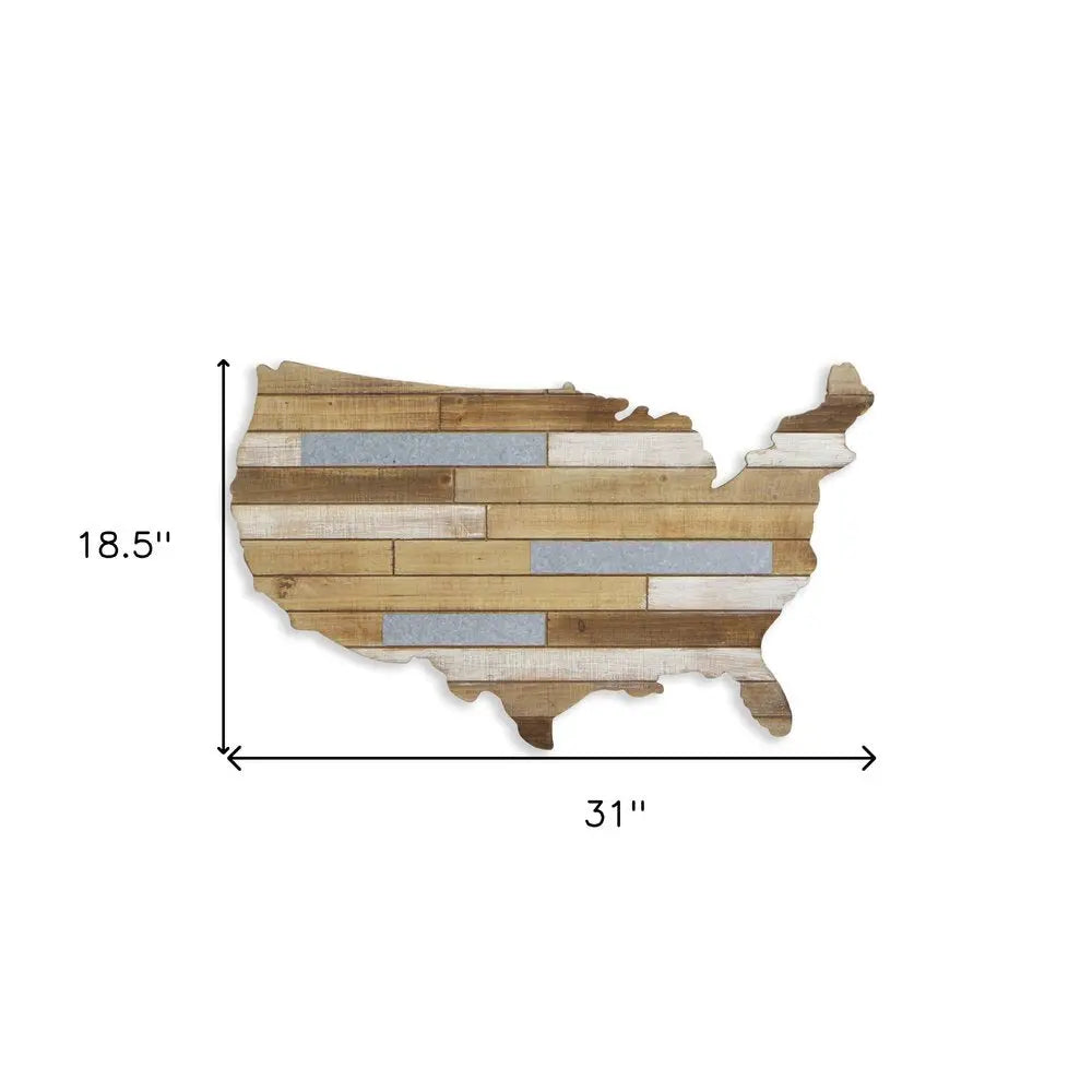 19" X 31" Brown and Gray USA Wood and Metal Hanging Dimensional Sculpture HomeRoots