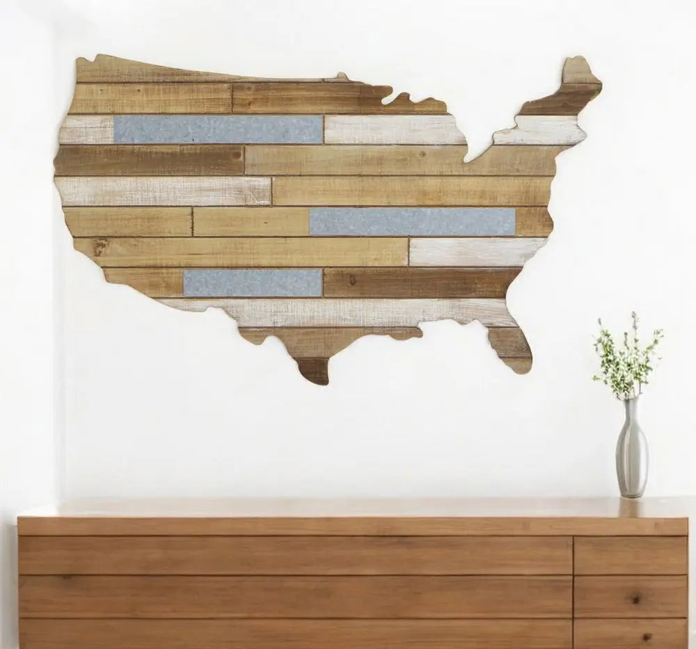 19" X 31" Brown and Gray USA Wood and Metal Hanging Dimensional Sculpture HomeRoots