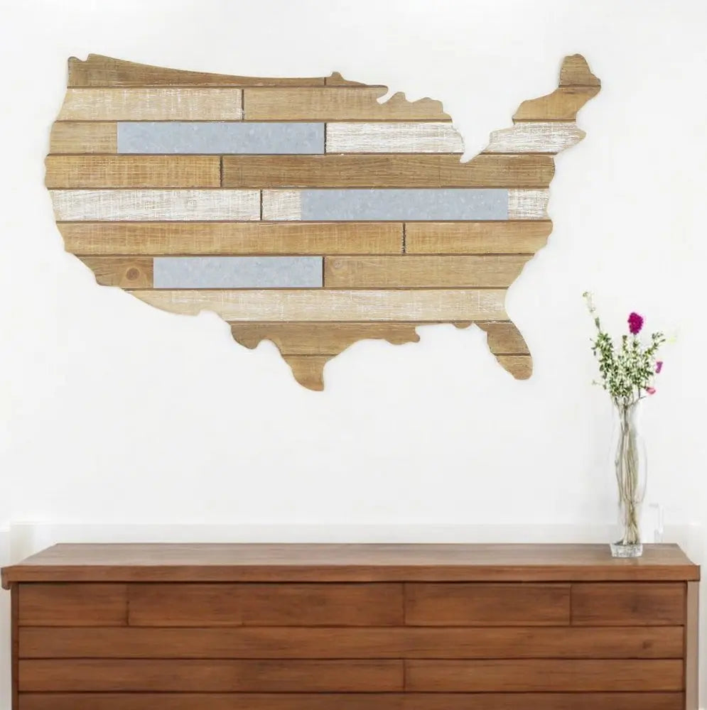 14" X 24" Brown and Gray Wood and Metal Hanging Dimensional Sculpture HomeRoots