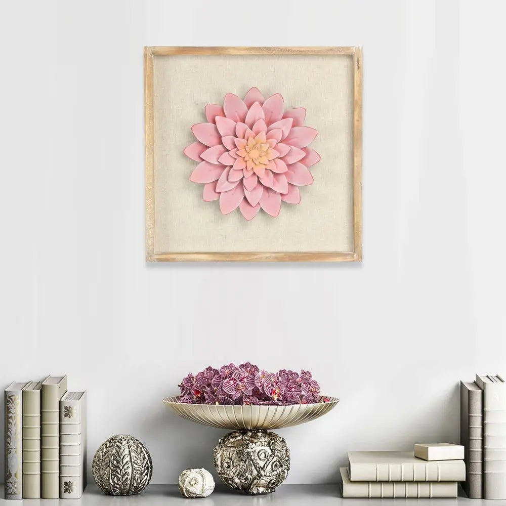 12" X 13" Pink and Off White Flower Wood and Metal Wall Decor HomeRoots