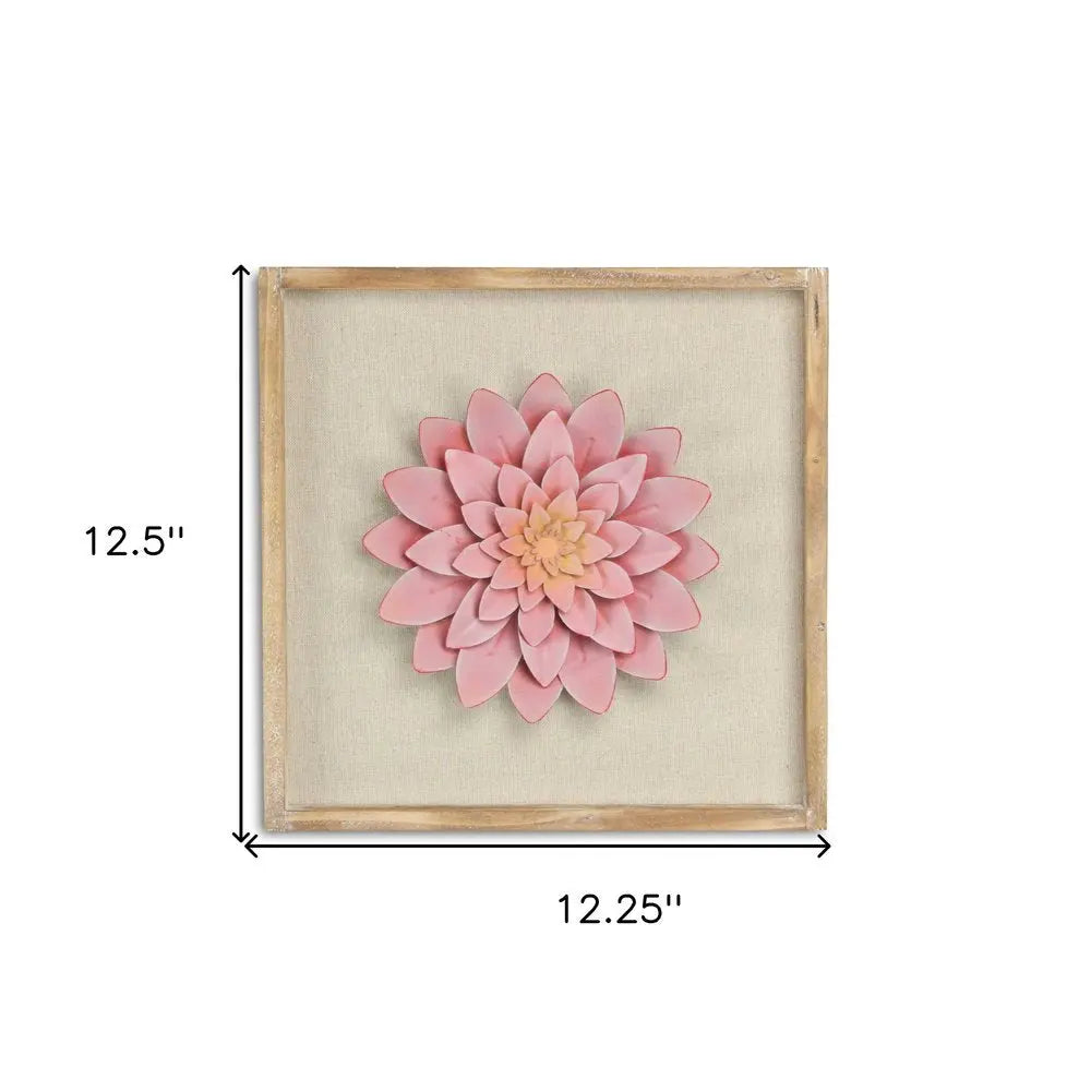 12" X 13" Pink and Off White Flower Wood and Metal Wall Decor HomeRoots