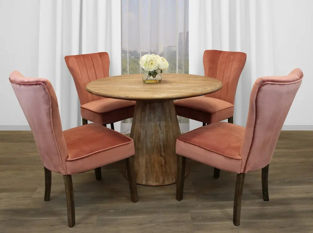 Five Piece Natural Round Solid Wood Dining Set with Four Chairs HomeRoots