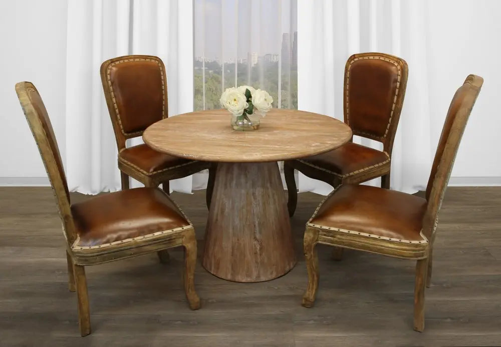 Five Piece Natural Round Solid Wood Dining Set with Four Chairs HomeRoots