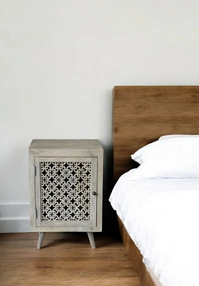 30" Gray Solid Wood Nightstand HomeRoots