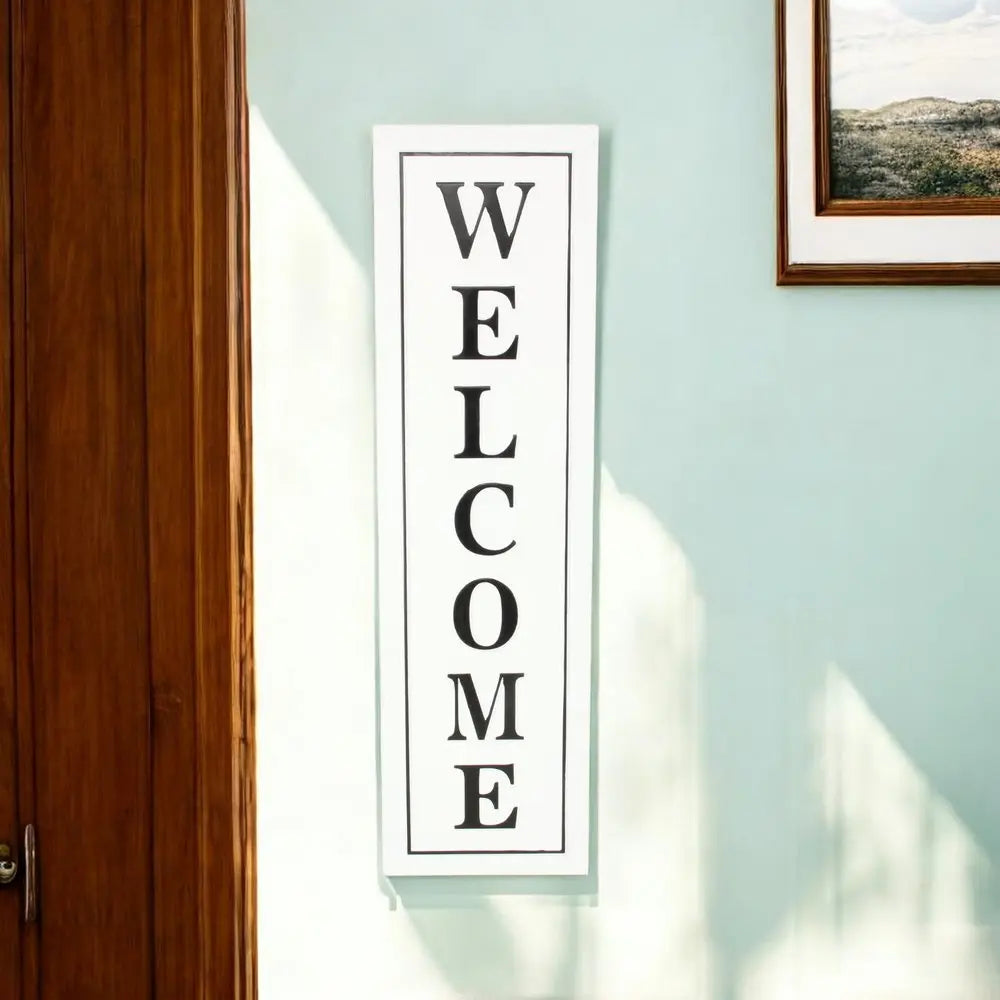 39" X 11" White and Black Welcome Metal Wall Decor HomeRoots