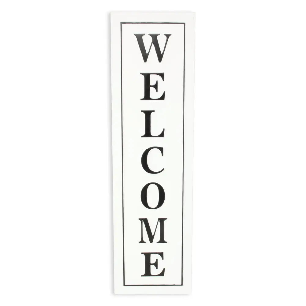 39" X 11" White and Black Welcome Metal Wall Decor HomeRoots