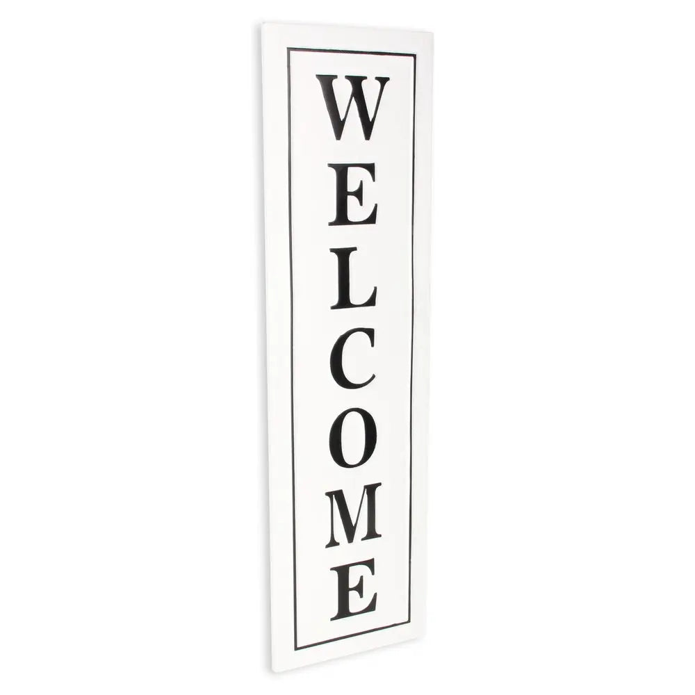 39" X 11" White and Black Welcome Metal Wall Decor HomeRoots