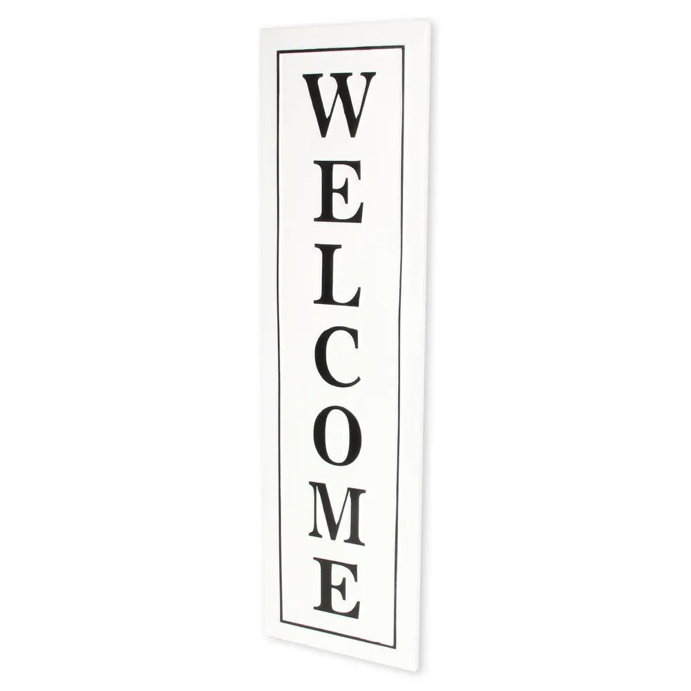 39" X 11" White and Black Welcome Metal Wall Decor HomeRoots