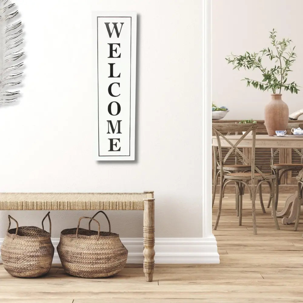 39" X 11" White and Black Welcome Metal Wall Decor HomeRoots