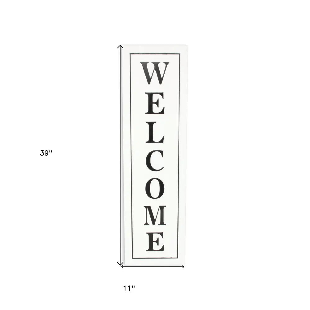 39" X 11" White and Black Welcome Metal Wall Decor HomeRoots