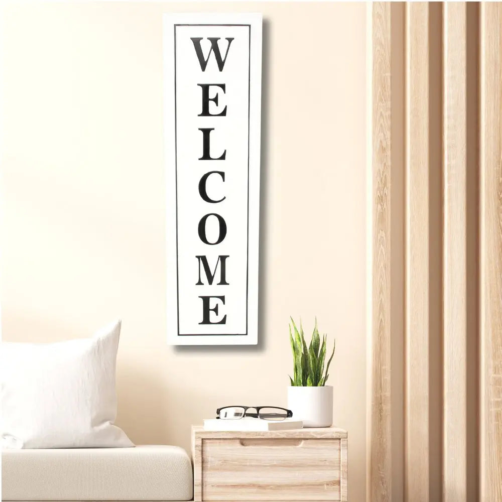 39" X 11" White and Black Welcome Metal Wall Decor HomeRoots