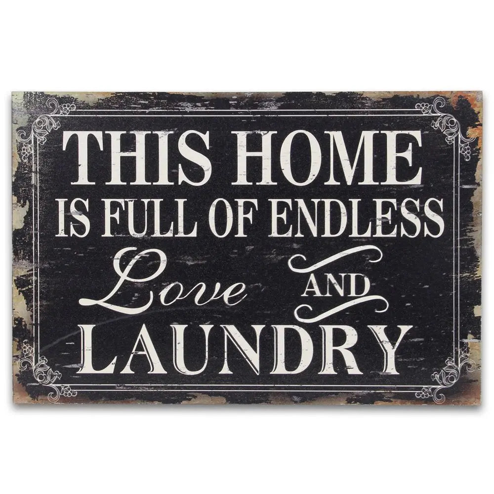 16" X 24" Black and White Endless Love And Laundry Wood Wall Decor HomeRoots