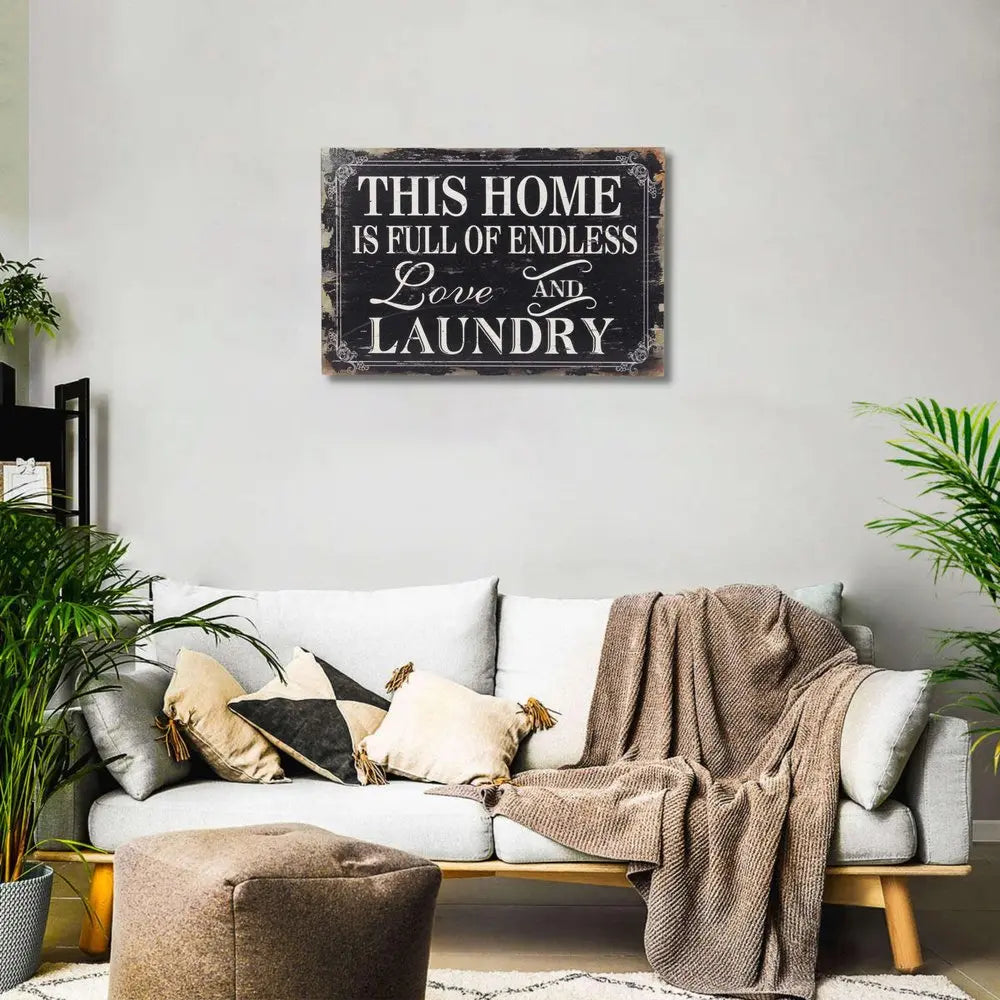 16" X 24" Black and White Endless Love And Laundry Wood Wall Decor HomeRoots