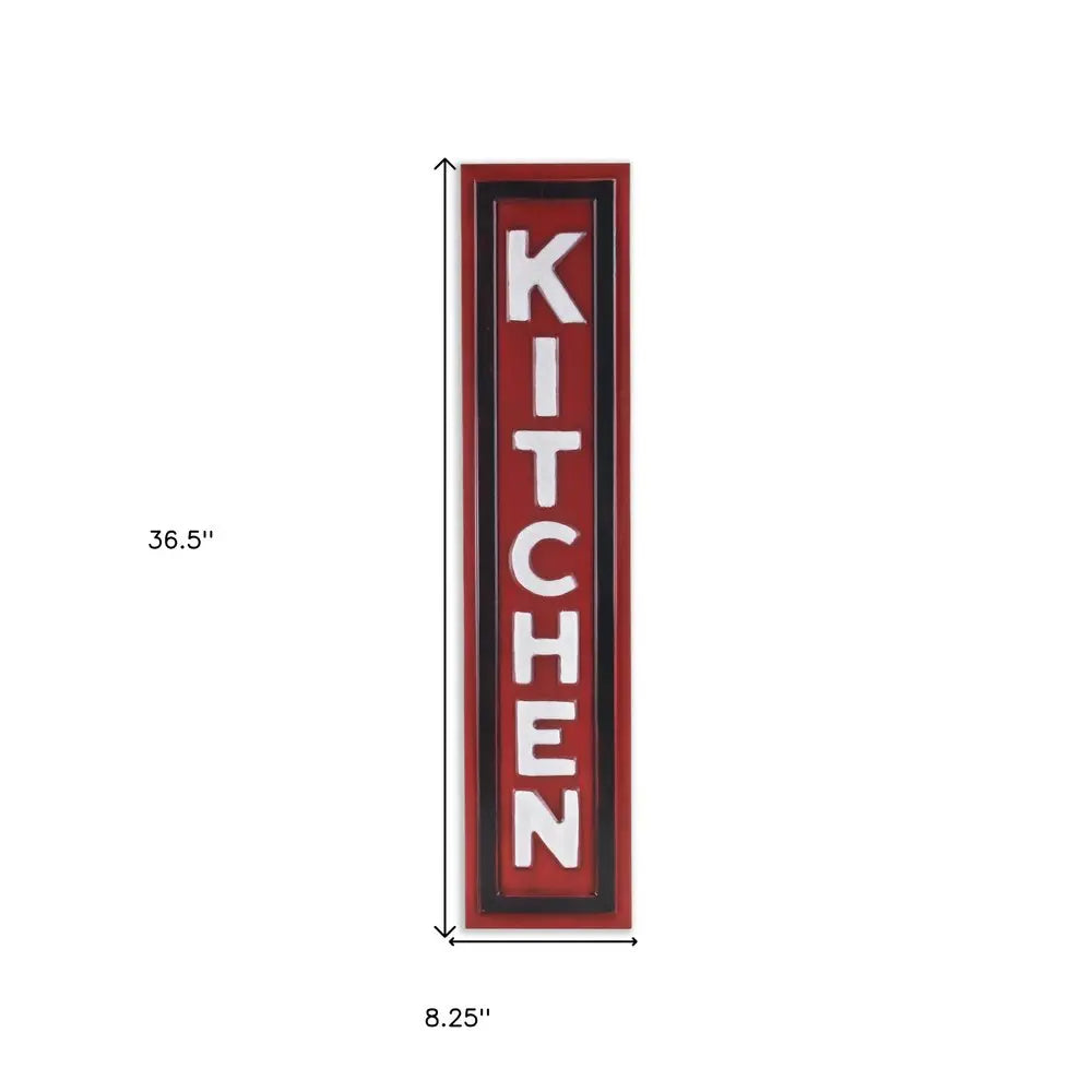 37" X 8" Red and White Kitchen Metal Wall Decor HomeRoots