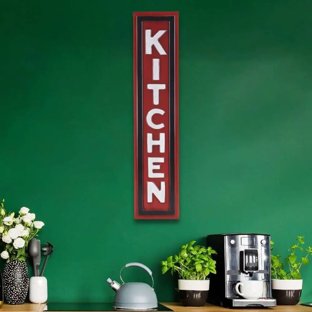37" X 8" Red and White Kitchen Metal Wall Decor HomeRoots