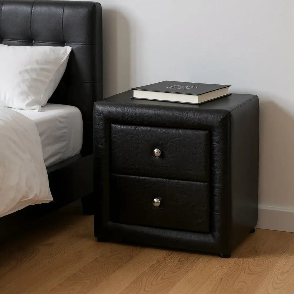 21" Black Wood Two Drawer Nightstand HomeRoots
