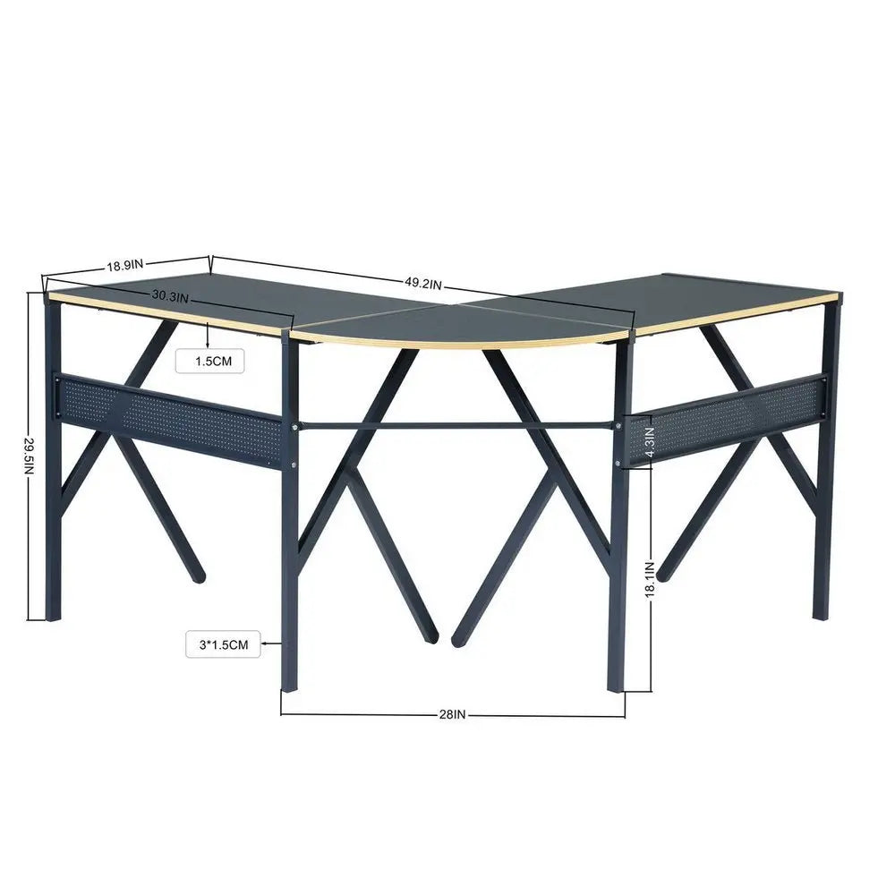 49" Black Wood and Metal Corner H - Shape Computer Desk - NOBLE HOME INTERIORS