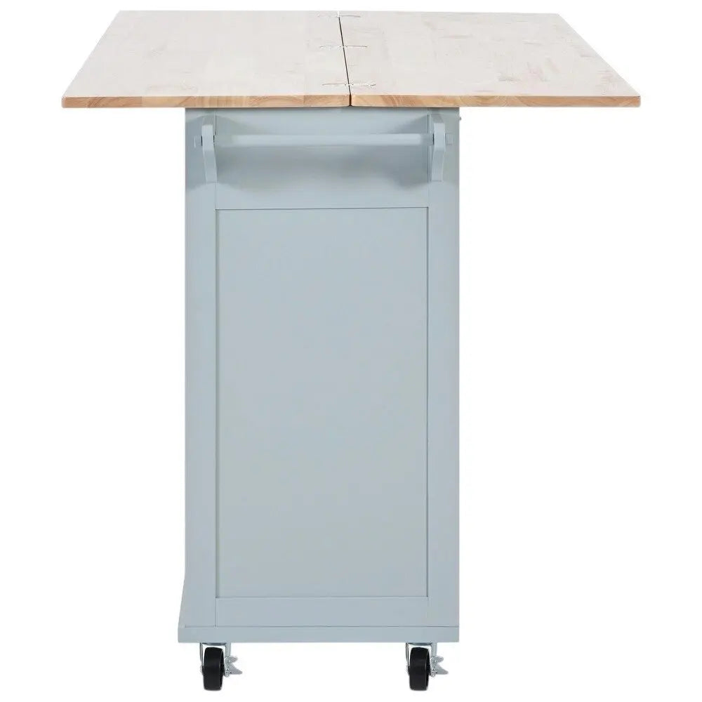 49" Light Blue Wood Barn Door Rolling Kitchen Island With Storage - NOVA HOME FURNITURE