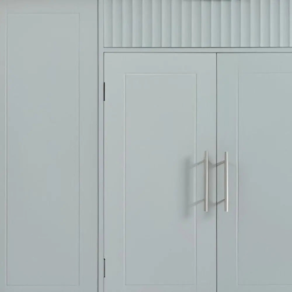 49" Light Blue Wood Barn Door Rolling Kitchen Island With Storage With USB - NOVA HOME FURNITURE