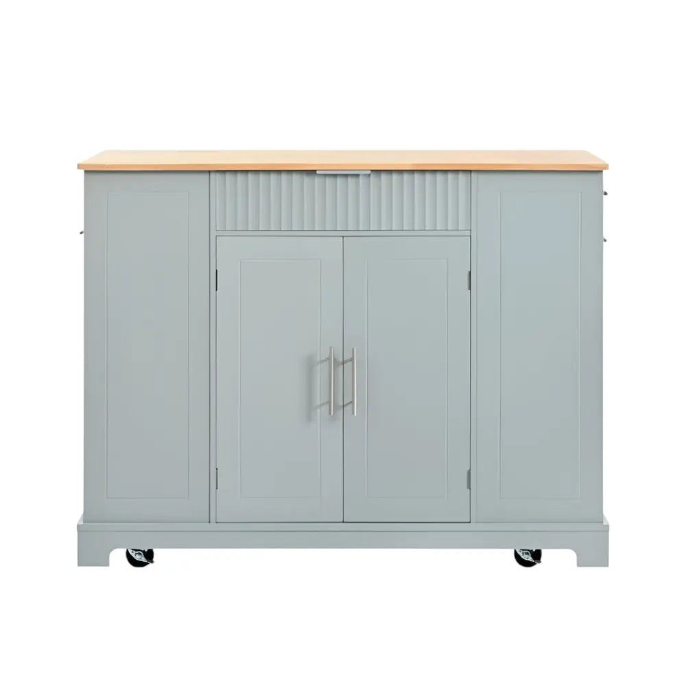 49" Light Blue Wood Barn Door Rolling Kitchen Island With Storage With USB - NOVA HOME FURNITURE